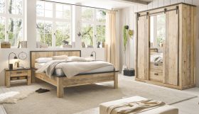 Schlafzimmer Set 4-teilig Stove in Used Wood hell und anthrazit mit Einzelbett 140 x 200 cm, Kleiderschrank und 2 x Nachttisch Schlafzimmer Set 4-teilig Stove in Used Wood hell und anthrazit mit Einzelbett 140 x 200 cm, Kleiderschrank und 2 x Nachttisch