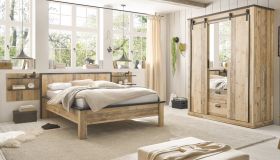 Schlafzimmer Set 4-teilig Stove in Used Wood hell und anthrazit mit Einzelbett 140 x 200 cm, Kleiderschrank und 2 x Wandpaneel Schlafzimmer Set 4-teilig Stove in Used Wood hell und anthrazit mit Einzelbett 140 x 200 cm, Kleiderschrank und 2 x Wandpaneel