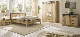 Schlafzimmer Set 5-teilig Stove in Used Wood hell und anthrazit mit Bett, Kleiderschrank, 2 x Nachttisch und Kommode Schlafzimmer Set 5-teilig Stove in Used Wood hell und anthrazit mit Bett, Kleiderschrank, 2 x Nachttisch und Kommode