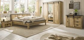 Schlafzimmer Set 5-teilig Stove in Used Wood hell und anthrazit mit Bett, Kleiderschrank, 2 x Nachttisch und Kommode Schlafzimmer Set 5-teilig Stove in Used Wood hell und anthrazit mit Bett, Kleiderschrank, 2 x Nachttisch und Kommode