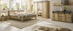 Schlafzimmer Set 6-teilig Stove in Used Wood hell und anthrazit mit Bett, Kleiderschrank, Wandboard, Sideboard und 2 x Nachttisch Schlafzimmer Set 6-teilig Stove in Used Wood hell und anthrazit mit Bett, Kleiderschrank, Wandboard, Sideboard und 2 x Nachttisch