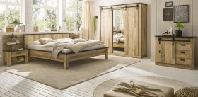 Schlafzimmer Set 7-teilig Stove in Used Wood hell und anthrazit mit Bett, Kleiderschrank, 2 x Nachttisch, 2 x Wandpaneel und Kommode Schlafzimmer Set 7-teilig Stove in Used Wood hell und anthrazit mit Bett, Kleiderschrank, 2 x Nachttisch, 2 x Wandpaneel und Kommode
