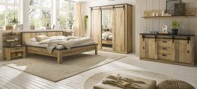 Schlafzimmer Set 8-teilig Stove in Used Wood hell und anthrazit mit Bett, Kleiderschrank, Wandboard, Sideboard, 2 x Wandpaneel und 2 x Nachttisch Schlafzimmer Set 8-teilig Stove in Used Wood hell und anthrazit mit Bett, Kleiderschrank, Wandboard, Sideboard, 2 x Wandpaneel und 2 x Nachttisch