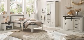 Schlafzimmer Set 4-teilig Stove in weiß Pinie Landhaus mit Bett, Kleiderschrank, Nachttisch und Kommode Schlafzimmer Set 4-teilig Stove in weiß Pinie Landhaus mit Bett, Kleiderschrank, Nachttisch und Kommode