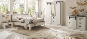 Schlafzimmer Set 5-teilig Stove in weiß Pinie Landhaus mit Bett, Kleiderschrank, 2 x Nachttisch und Kommode Schlafzimmer Set 5-teilig Stove in weiß Pinie Landhaus mit Bett, Kleiderschrank, 2 x Nachttisch und Kommode