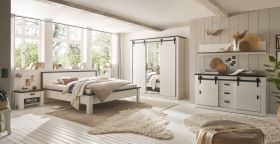 Schlafzimmer Set 6-teilig Stove in weiß Pinie Landhaus mit Bett, Kleiderschrank, Wandboard, Sideboard und 2 x Nachttisch Schlafzimmer Set 6-teilig Stove in weiß Pinie Landhaus mit Bett, Kleiderschrank, Wandboard, Sideboard und 2 x Nachttisch