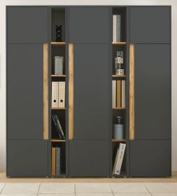 Aktenschrank Set Center in grau matt und Wotan Eiche 3 x Stauraumschrank und 2 x Regal für Homeoffice 190 x 200 cm Aktenschrank Set Center in grau matt und Wotan Eiche 3 x Stauraumschrank und 2 x Regal für Homeoffice 190 x 200 cm