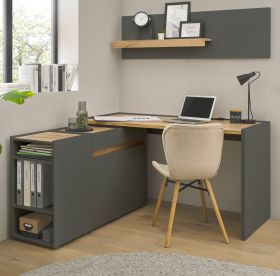 Büromöbel Set Center in grau matt und Wotan Eiche mit Schreibtisch, Kommode und 2 x Regal für Homeoffice Büromöbel Set Center in grau matt und Wotan Eiche mit Schreibtisch, Kommode und 2 x Regal für Homeoffice