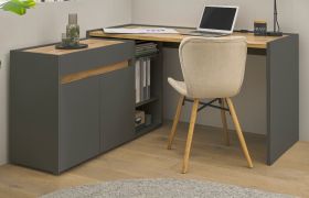 Büromöbel Set Center in grau matt und Wotan Eiche mit Schreibtisch, Kommode und Aktenregal für Homeoffice Büromöbel Set Center in grau matt und Wotan Eiche mit Schreibtisch, Kommode und Aktenregal für Homeoffice