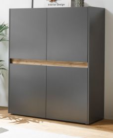 Büroschrank Highboard Center in grau matt und Wotan Eiche Stauraumschrank für Homeoffice und Büro 100 x 122 cm Büroschrank Highboard Center in grau matt und Wotan Eiche Stauraumschrank für Homeoffice und Büro 100 x 122 cm