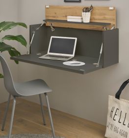 Sekretär Center in grau matt und Wotan Eiche Wandsekretär für Homeoffice und Büro 100 cm Sekretär Center in grau matt und Wotan Eiche Wandsekretär für Homeoffice und Büro 100 cm