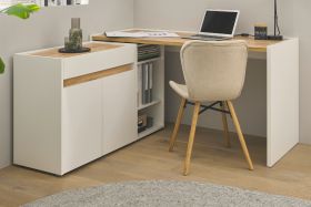 Büromöbel Set Center in weiß und Wotan Eiche mit Schreibtisch, Kommode und Aktenregal für Homeoffice Büromöbel Set Center in weiß und Wotan Eiche mit Schreibtisch, Kommode und Aktenregal für Homeoffice
