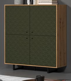 Highboard Sentra in gr�n matt mit 3-D Struktur und Eiche Artisan Wohn- und Esszimmer Kommode 124 x 136 cm