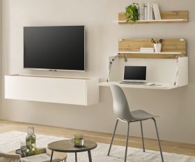 Wohnwand mit Sekretär Center in weiß und Wotan Eiche Wohnkombination 3-teilig 270 x 170 cm Wohnwand mit Sekretär Center in weiß und Wotan Eiche Wohnkombination 3-teilig 270 x 170 cm