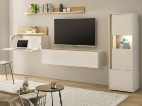 Wohnwand mit Sekretär Center in weiß und Wotan Eiche Wohnkombination 4-teilig 320 x 170 cm Wohnwand mit Sekretär Center in weiß und Wotan Eiche Wohnkombination 4-teilig 320 x 170 cm