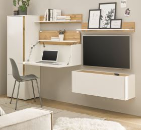 Wohnwand mit Sekretär Center in weiß und Wotan Eiche Wohnkombination 5-teilig 250 cm Wohnwand mit Sekretär Center in weiß und Wotan Eiche Wohnkombination 5-teilig 250 cm