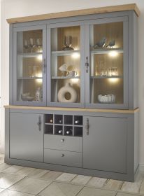 Buffet Rideau in grau und Artisan Eiche Landhaus großer Buffetschrank mit Flaschenregal 183 x 206 cm Buffet Rideau in grau und Artisan Eiche Landhaus großer Buffetschrank mit Flaschenregal 183 x 206 cm