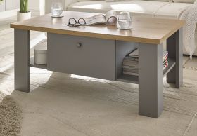 Couchtisch Rideau in grau und Artisan Eiche Landhaus Beistelltisch mit Ablage und 2 x Schubkasten 107 x 67 cm Couchtisch Rideau in grau und Artisan Eiche Landhaus Beistelltisch mit Ablage und 2 x Schubkasten 107 x 67 cm