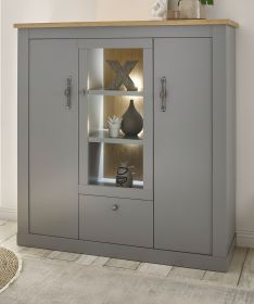 Highboard Rideau in grau und Artisan Eiche Landhaus Vitrine 138 x 142 cm Highboard Rideau in grau und Artisan Eiche Landhaus Vitrine 138 x 142 cm