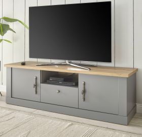 TV-Lowboard Rideau in grau und Artisan Eiche Landhaus TV Unterteil 155 x 48 cm TV-Lowboard Rideau in grau und Artisan Eiche Landhaus TV Unterteil 155 x 48 cm