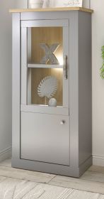 Vitrine Rideau in grau und Artisan Eiche Landhaus Vitrinenschrank 68 x 142 cm Vitrine Rideau in grau und Artisan Eiche Landhaus Vitrinenschrank 68 x 142 cm