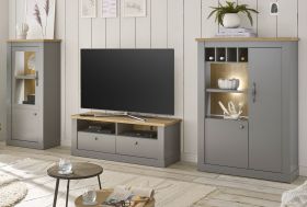 Wohnwand Rideau in grau und Artisan Eiche Landhaus Wohnkombination 3-teilig 323 x 142 cm Wohnwand Rideau in grau und Artisan Eiche Landhaus Wohnkombination 3-teilig 323 x 142 cm