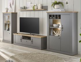 Wohnwand Rideau in grau und Artisan Eiche Landhaus Wohnkombination 4-teilig 346 x 170 cm Wohnwand Rideau in grau und Artisan Eiche Landhaus Wohnkombination 4-teilig 346 x 170 cm