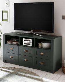 TV-Lowboard Forres in grün Landhaus TV Unterteil mit Komforthöhe 130 x 67 cm TV-Lowboard Forres in grün Landhaus TV Unterteil mit Komforthöhe 130 x 67 cm
