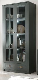 Vitrine Forres in grün Landhaus Wohn- und Esszimmer Vitrinenschrank 90 x 197 cm Vitrine Forres in grün Landhaus Wohn- und Esszimmer Vitrinenschrank 90 x 197 cm