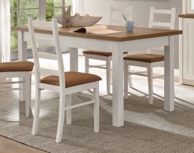 Esstisch Seyne in weiß Pinie und Eiche hell Landhaus Küchentisch ausziehbar mit Einlegeplatte 160 - 200 x 90 cm Esstisch Seyne in weiß Pinie und Eiche hell Landhaus Küchentisch ausziehbar mit Einlegeplatte 160 - 200 x 90 cm