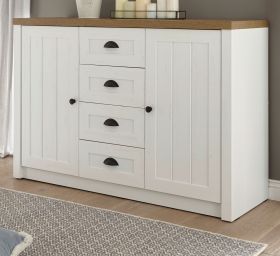 Sideboard Seyne in weiß Pinie und Eiche hell Landhaus Kommode 130 x 88 cm Sideboard Seyne in weiß Pinie und Eiche hell Landhaus Kommode 130 x 88 cm