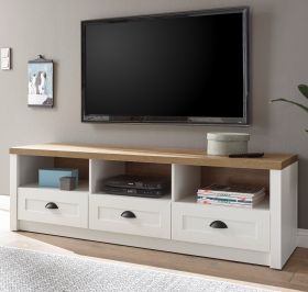 TV-Lowboard Seyne in weiß Pinie und Eiche hell Landhaus TV Unterteil 160 x 47 cm TV-Lowboard Seyne in weiß Pinie und Eiche hell Landhaus TV Unterteil 160 x 47 cm