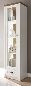 Vitrine Seyne in weiß Pinie und Eiche hell Landhaus Vitrinenschrank 50 x 198 cm Vitrine Seyne in weiß Pinie und Eiche hell Landhaus Vitrinenschrank 50 x 198 cm