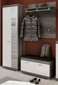 Garderobe Set 3-teilig Scout in weiß Hochglanz und Rauchsilber grau Garderobenkombination 167 x 197 cm Garderobe Set 3-teilig Scout in weiß Hochglanz und Rauchsilber grau Garderobenkombination 167 x 197 cm
