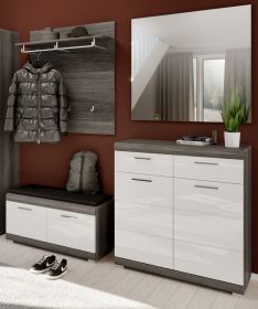 Garderobe Set 4-teilig Scout in weiß Hochglanz und Rauchsilber grau Garderobenkombination 195 x 197 cm Garderobe Set 4-teilig Scout in weiß Hochglanz und Rauchsilber grau Garderobenkombination 195 x 197 cm