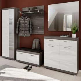 Garderobe Set 5-teilig Scout in weiß Hochglanz und Rauchsilber grau Garderobenkombination 272 x 197 cm Garderobe Set 5-teilig Scout in weiß Hochglanz und Rauchsilber grau Garderobenkombination 272 x 197 cm