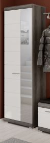 Garderobenschrank Scout in weiß Hochglanz und Rauchsilber grau Garderobe oder großer Schuhschrank mit Spiegel 62 x 197 cm Garderobenschrank Scout in weiß Hochglanz und Rauchsilber grau Garderobe oder großer Schuhschrank mit Spiegel 62 x 197 cm