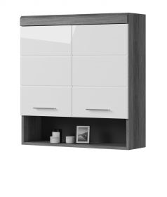 Badezimmer Hängeschrank Scout in weiß Hochglanz und Rauchsilber grau Badschrank 74 x 79 cm Badezimmer Hängeschrank Scout in weiß Hochglanz und Rauchsilber grau Badschrank 74 x 79 cm