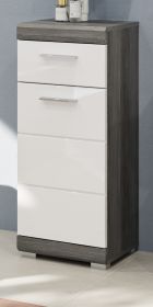 Badezimmer Kommode Scout in weiß Hochglanz und Rauchsilber grau Badschrank 37 x 88 cm Badezimmer Kommode Scout in weiß Hochglanz und Rauchsilber grau Badschrank 37 x 88 cm