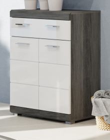 Badezimmer Kommode Scout in weiß Hochglanz und Rauchsilber grau Badschrank 74 x 88 cm Badezimmer Kommode Scout in weiß Hochglanz und Rauchsilber grau Badschrank 74 x 88 cm