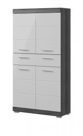 Badezimmer Midischrank Scout in weiß Hochglanz und Rauchsilber grau Badschrank 74 x 141 cm Badezimmer Midischrank Scout in weiß Hochglanz und Rauchsilber grau Badschrank 74 x 141 cm