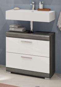 Waschbeckenunterschrank Scout in weiß Hochglanz und Rauchsilber grau Badezimmer Unterschrank 60 x 56 cm Waschbeckenunterschrank Scout in weiß Hochglanz und Rauchsilber grau Badezimmer Unterschrank 60 x 56 cm