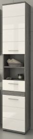 Badezimmer Hochschrank Blake in weiß Hochglanz und Rauchsilber grau Badschrank 35 x 191 cm Badezimmer Hochschrank Blake in weiß Hochglanz und Rauchsilber grau Badschrank 35 x 191 cm