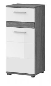 Badezimmer Kommode Blake in weiß Hochglanz und Rauchsilber grau Badschrank 35 x 79 cm Badezimmer Kommode Blake in weiß Hochglanz und Rauchsilber grau Badschrank 35 x 79 cm
