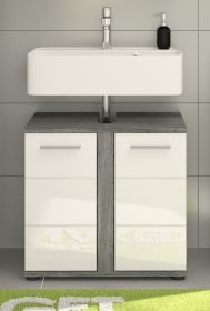 Waschbeckenunterschrank Blake in weiß Hochglanz und Rauchsilber grau Badezimmer Unterschrank 60 cm Waschbeckenunterschrank Blake in weiß Hochglanz und Rauchsilber grau Badezimmer Unterschrank 60 cm