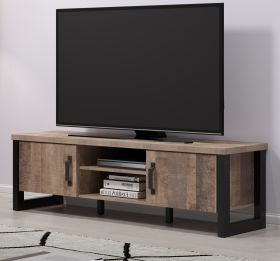 TV-Lowboard Emile in Eiche Tabak und schwarz TV Unterteil 166 x 50 cm TV-Lowboard Emile in Eiche Tabak und schwarz TV Unterteil 166 x 50 cm