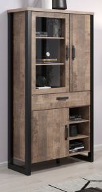 Vitrine Emile in Eiche Tabak und schwarz Wohn- und Esszimmer Vitrinenschrank 106 x 195 cm Vitrine Emile in Eiche Tabak und schwarz Wohn- und Esszimmer Vitrinenschrank 106 x 195 cm