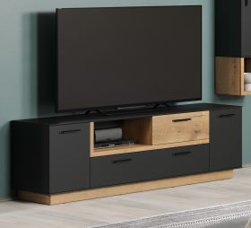TV-Lowboard Synnax in grau und Evoke Eiche TV Unterteil mit Komforthöhe 187 x 59 cm TV-Lowboard Synnax in grau und Evoke Eiche TV Unterteil mit Komforthöhe 187 x 59 cm