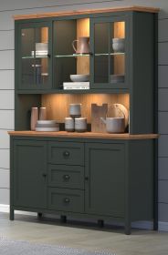 Buffetschrank Stanton in gr�n und Evoke Eiche Landhaus Wohn- und Esszimmer Vitrine inklusive LED 146 x 198 cm