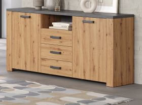 Sideboard Follow in Artisan Eiche und Matera grau Wohn- und Esszimmer Kommode 180 x 83 cm Sideboard Follow in Artisan Eiche und Matera grau Wohn- und Esszimmer Kommode 180 x 83 cm